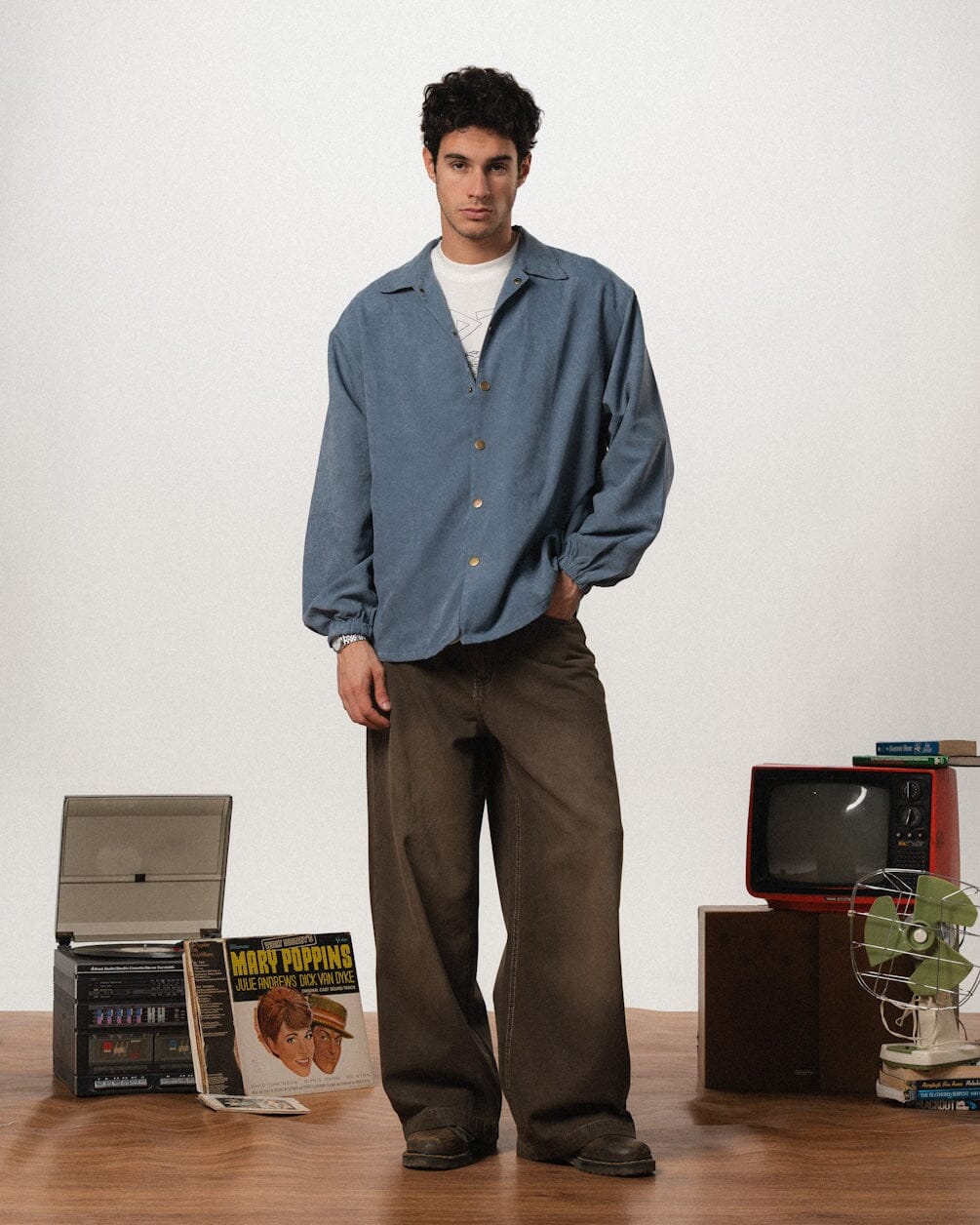 Blue Oversized Textured Windbreaker Windbreaker IN YOUR SHOE 