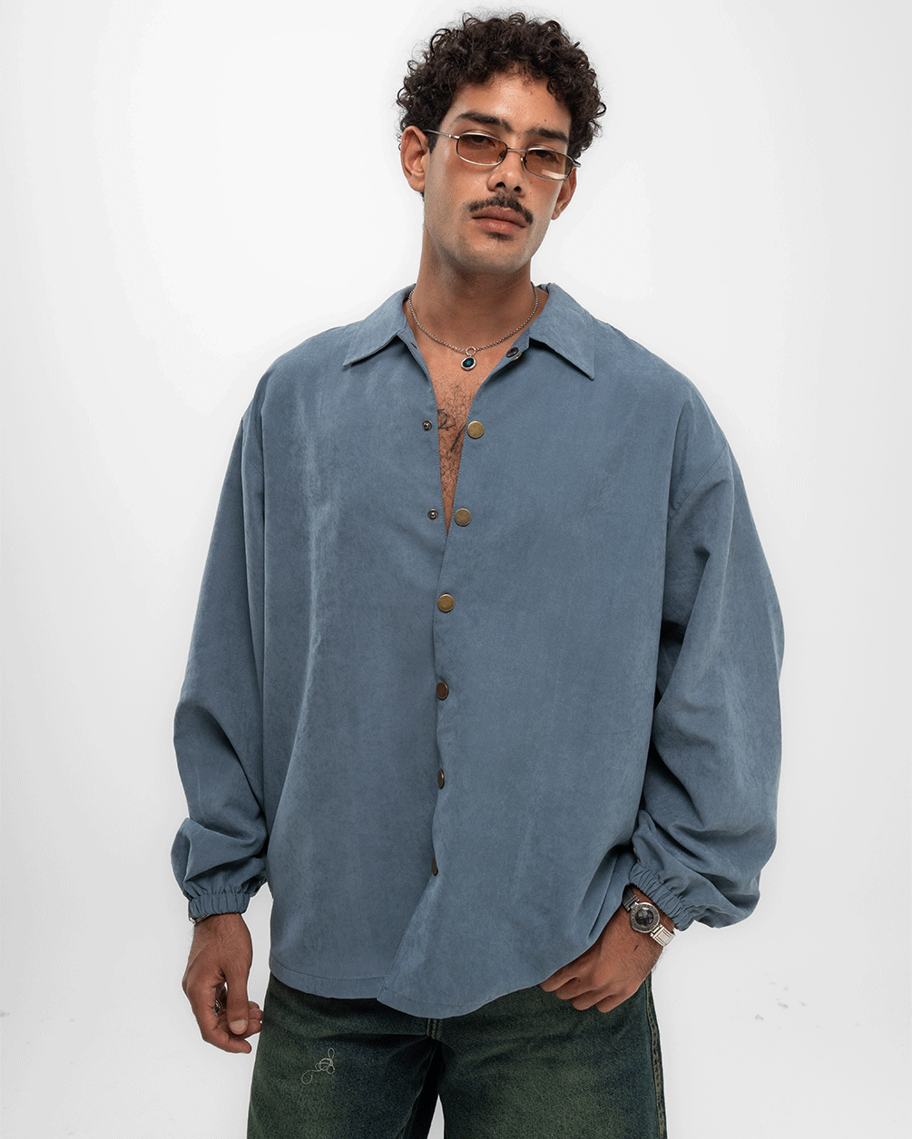 Blue Oversized Textured Windbreaker Windbreaker IN YOUR SHOE 