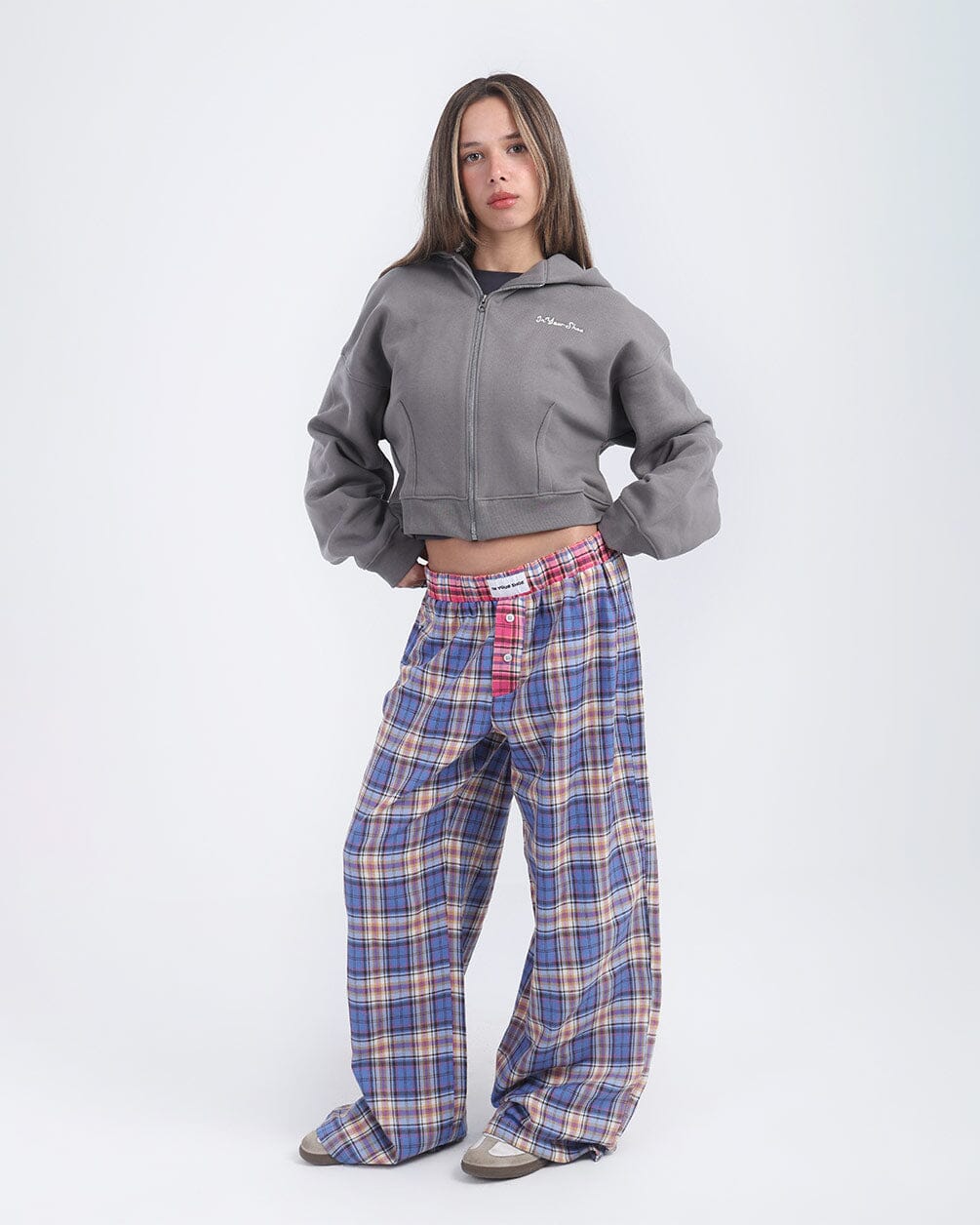 Blue Pink Multicolor Plaid Boxer Pants Boxer Pants IN YOUR SHOE L 