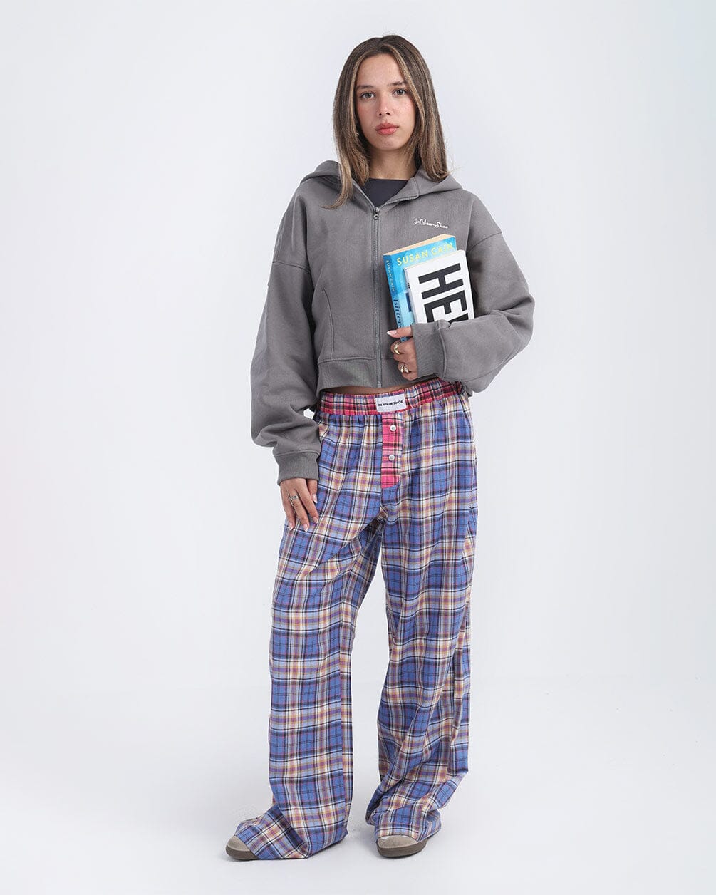 Blue Pink Multicolor Plaid Boxer Pants Boxer Pants IN YOUR SHOE S 