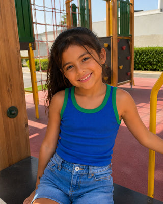 Blue Ribbed Kids Tank Top Kids Tops IN YOUR SHOE 2-3 