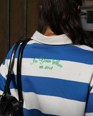Blue & White Striped Statement Oversized Rugby Polo Polo T-Shirts IN YOUR SHOE 