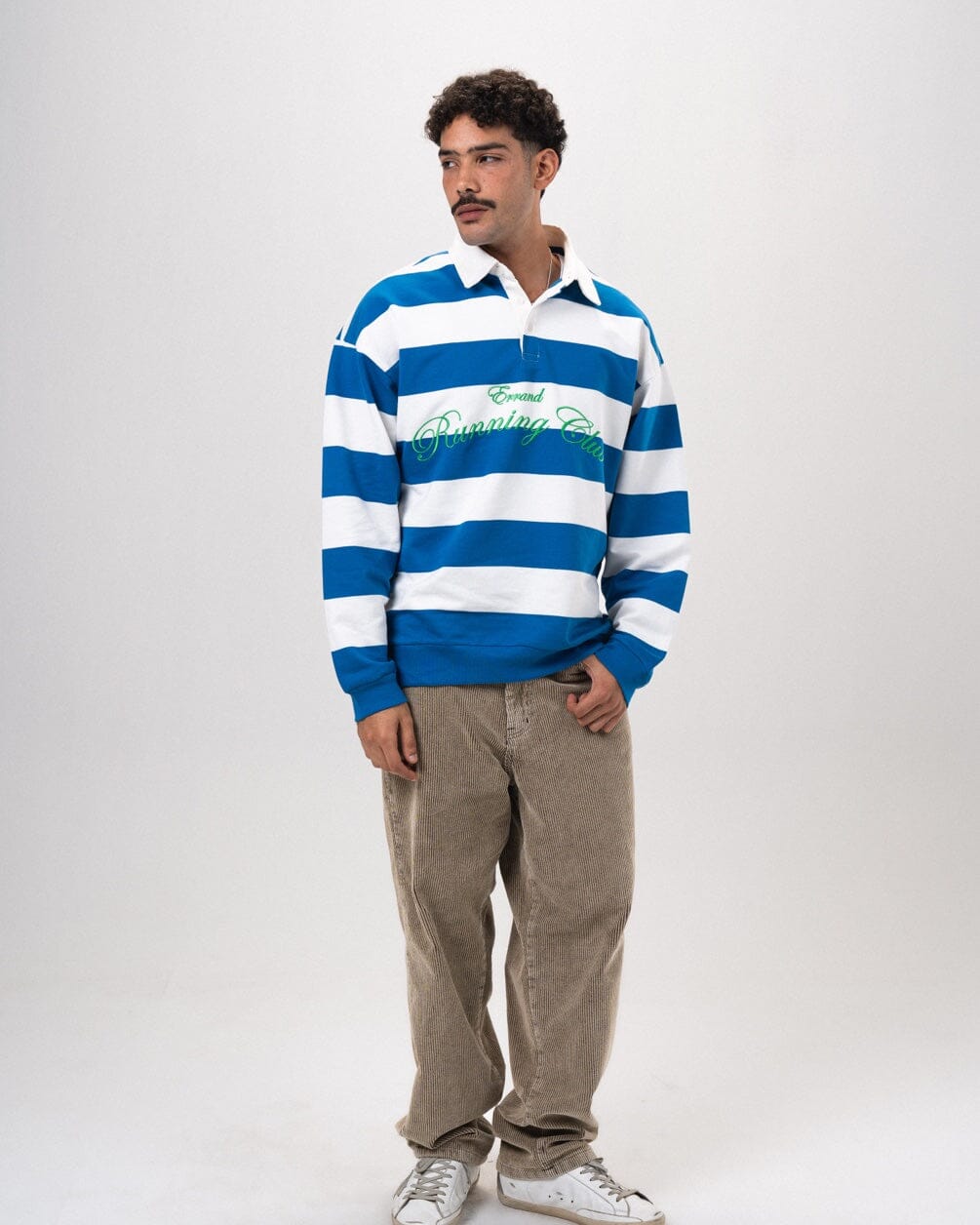 Blue & White Striped Statement Oversized Rugby Polo Polo T-Shirts IN YOUR SHOE L 