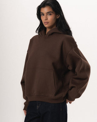Brown Basic Heavy Boxy Hoodie Plain Hoodies IN YOUR SHOE 
