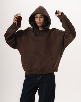 Brown Basic Heavy Boxy Hoodie Plain Hoodies IN YOUR SHOE 