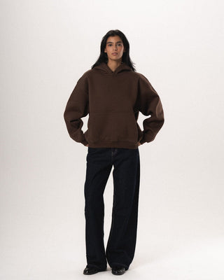 Brown Basic Heavy Boxy Hoodie Plain Hoodies IN YOUR SHOE M 