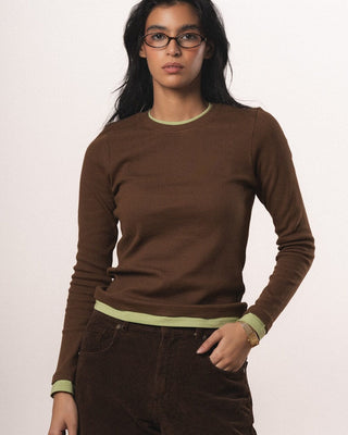 Brown Double Layered Long Sleeve Top Long Sleeve Tops IN YOUR SHOE S 