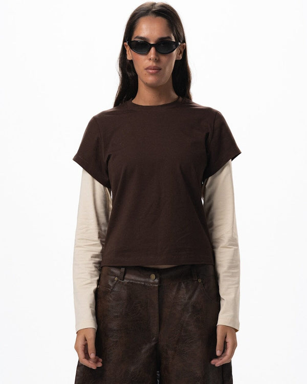 Brown Double Layered Long Sleeve Top