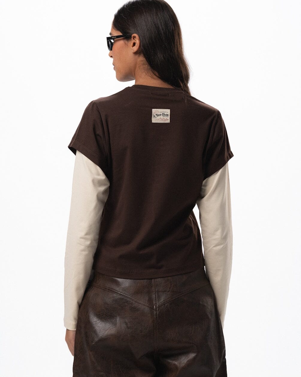 Brown Double Layered Long Sleeve Top Long Sleeve Tops IN YOUR SHOE M 