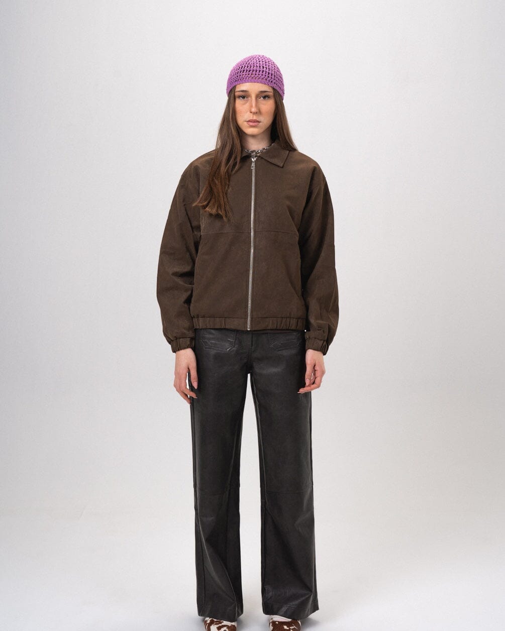Brown Embroidered Oversized Leather Jacket Leather Jacket IN YOUR SHOE 