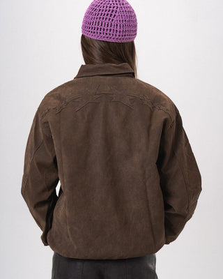 Brown Embroidered Oversized Leather Jacket Leather Jacket IN YOUR SHOE XL 