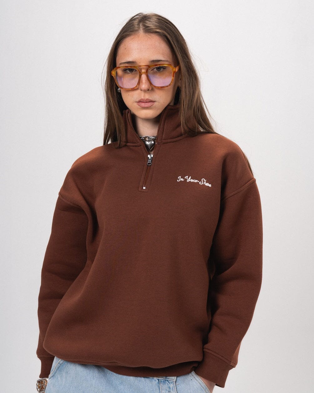 Brown Oversized Quarter Zipper Quarter Zipper IN YOUR SHOE M 