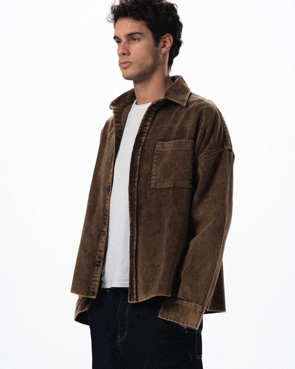 Brown Oversized Washed Corduroy Shirt Corduroy Shirts IN YOUR SHOE M 