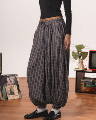 Brown Plaid Balloon Pants Pants IN YOUR SHOE 