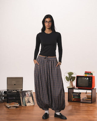Brown Plaid Balloon Pants Pants IN YOUR SHOE S-M 