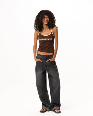 Brown Spaghetti Strap Top Sleeveless Tops IN YOUR SHOE L 