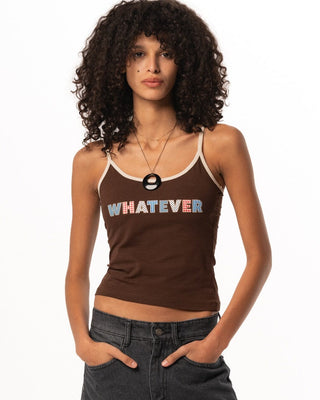 Brown Spaghetti Strap Top Sleeveless Tops IN YOUR SHOE S 
