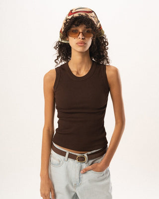 Brown Stitched Tank Top Tank Tops IN YOUR SHOE L 