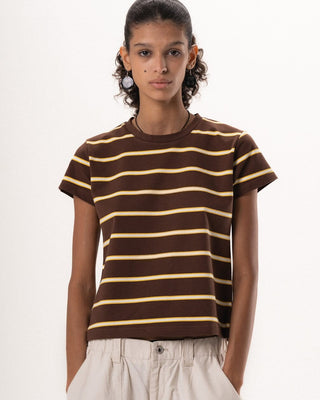 Brown Striped Loose Fit Baby Tee Baby Tees IN YOUR SHOE M 