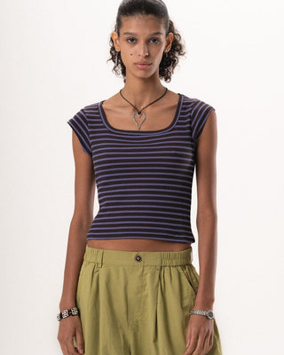 Brown Stripped Square Neck Top Tops IN YOUR SHOE M 