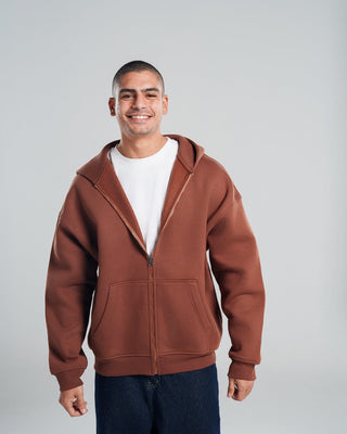 Brown Super Heavy Oversized Zip-Up Hoodie Zip Up Hoodies IN YOUR SHOE XL 