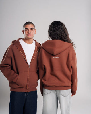 Brown Super Heavy Oversized Zip-Up Hoodie Zip Up Hoodies IN YOUR SHOE M 