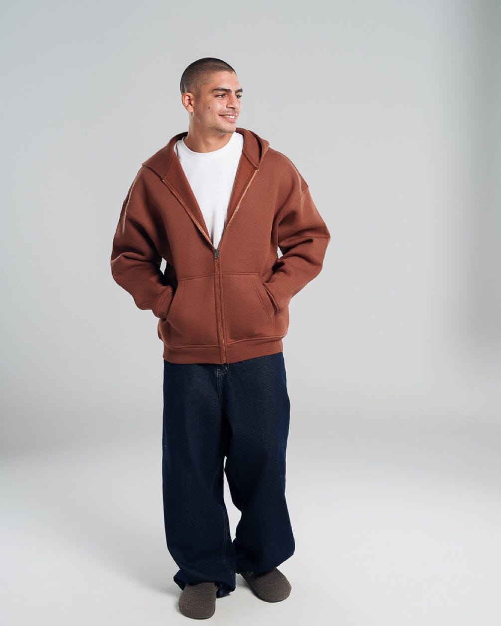 Brown Super Heavy Oversized Zip-Up Hoodie Zip Up Hoodies IN YOUR SHOE L 