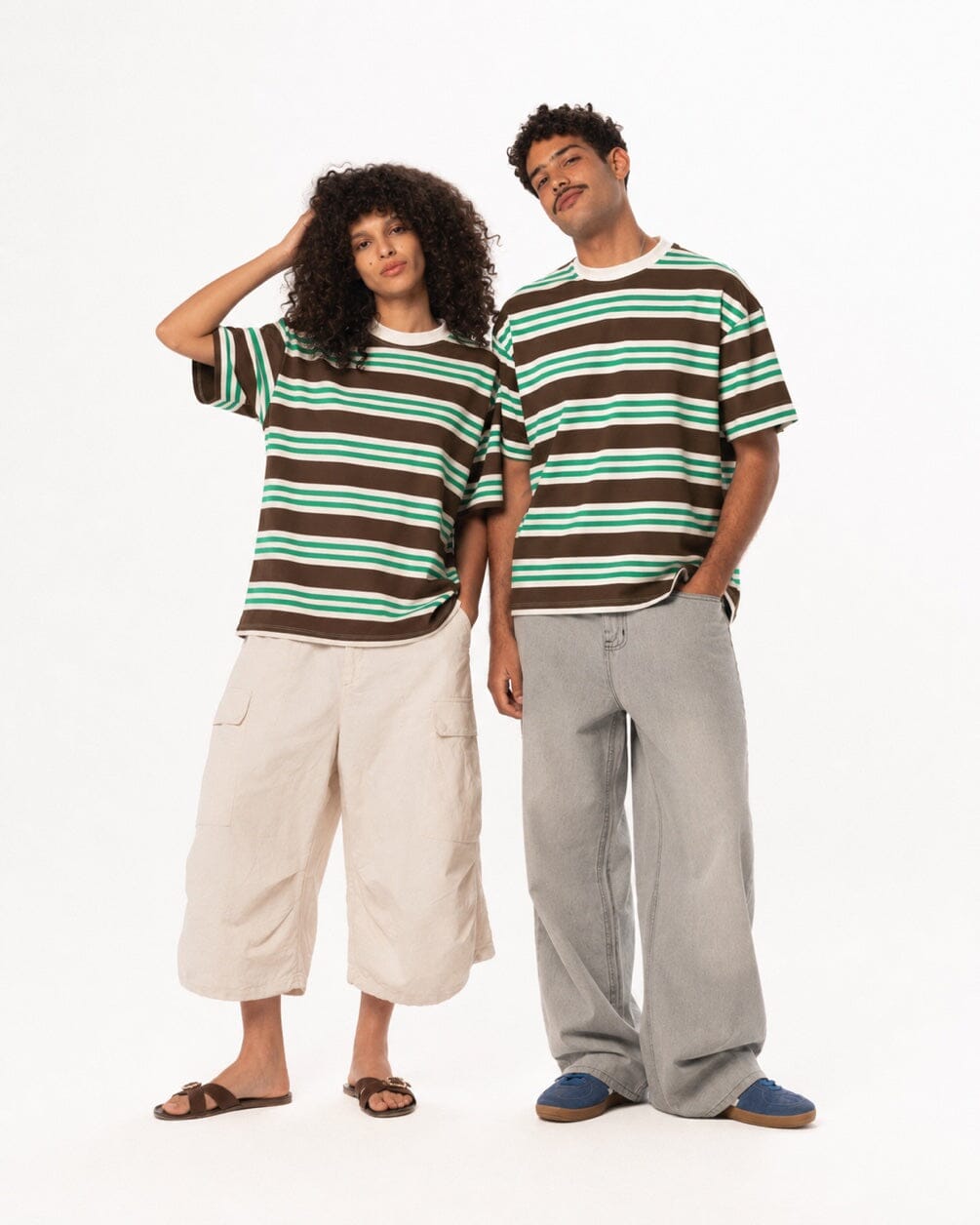 Brown Supernova Oversized Tee Striped Tees IN YOUR SHOE S 