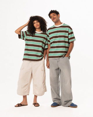 Brown Supernova Oversized Tee Striped Tees IN YOUR SHOE S 