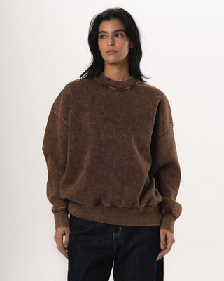 Brown Washed Boxy Crewneck Acid Washed Crewnecks IN YOUR SHOE L 