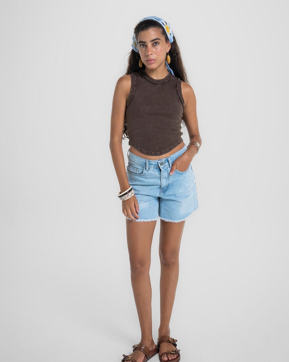 Brown Washed Tank Top Tank Tops IN YOUR SHOE S 