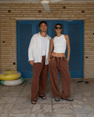 Brown Washed Wide Leg Swants Swants IN YOUR SHOE S 