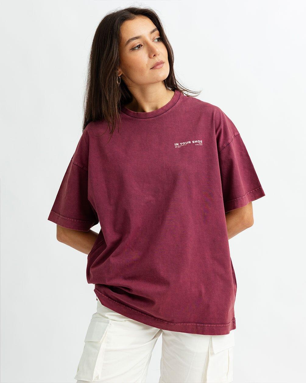 Burgundy Acid Washed Oversized Tee Washed Oversized Tee IN YOUR SHOE 