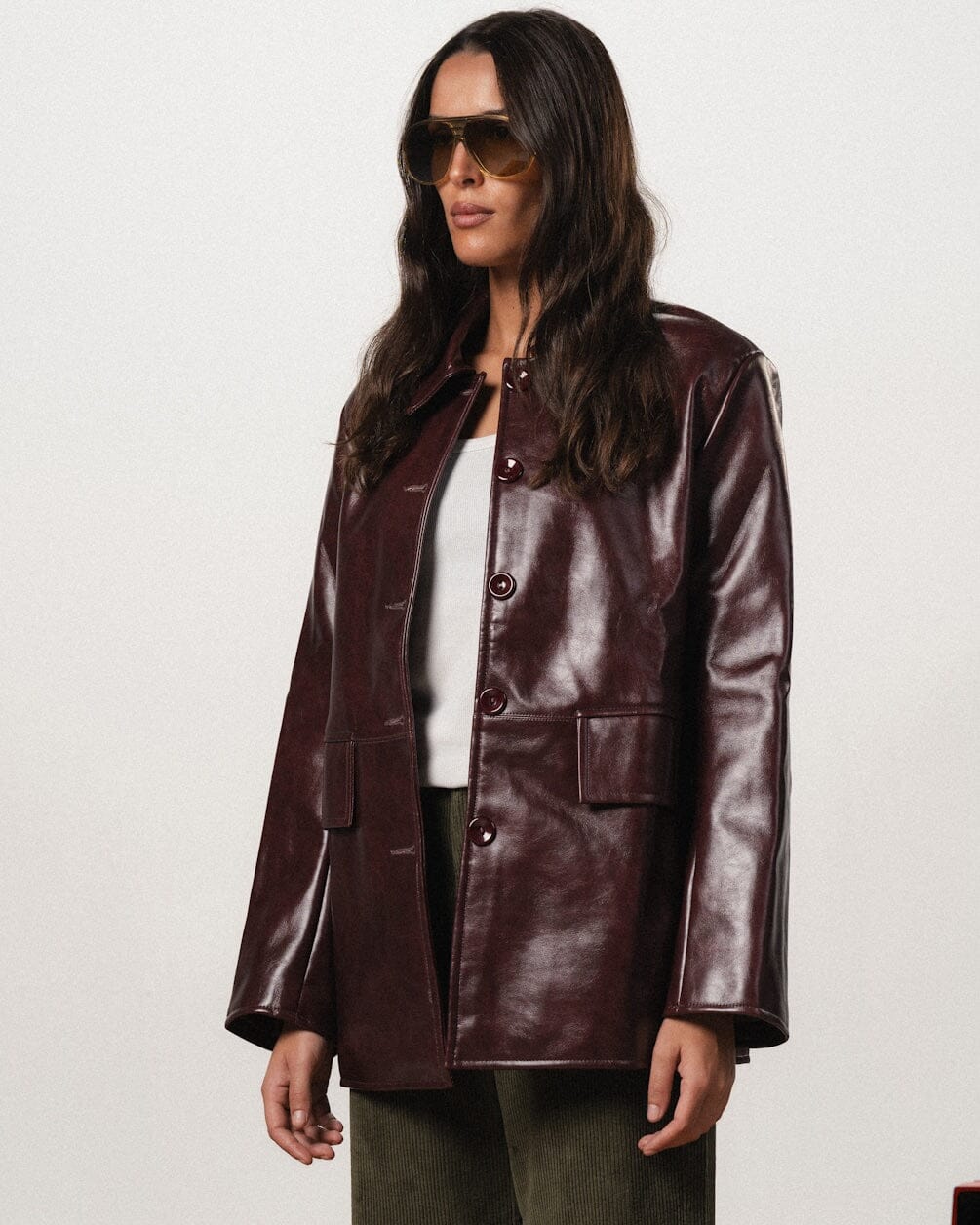 Burgundy Oversized Leather Blazer Leather Jacket IN YOUR SHOE M 