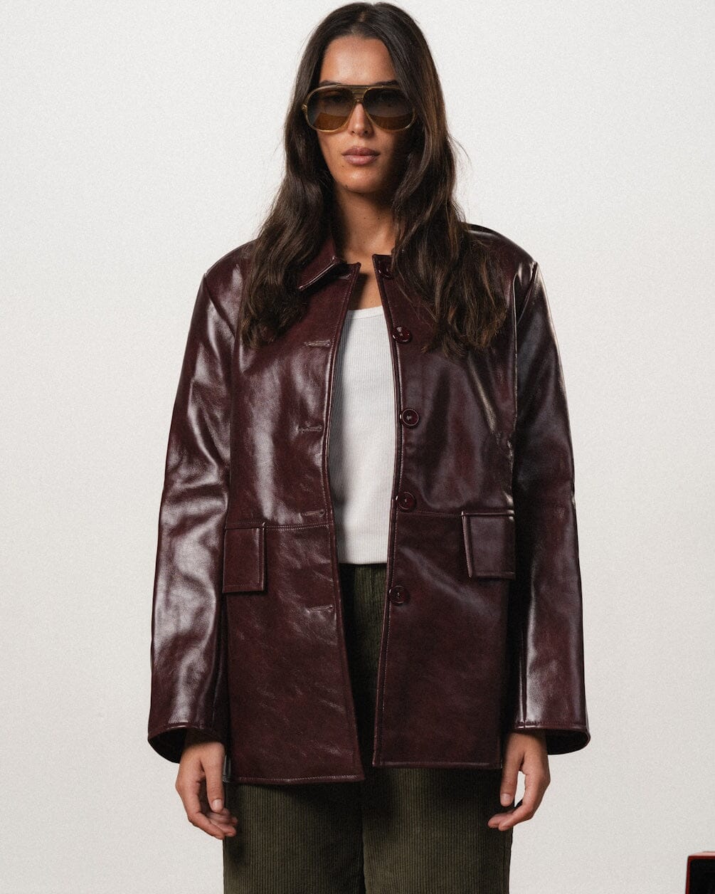 Burgundy Oversized Leather Blazer Leather Jacket IN YOUR SHOE L 