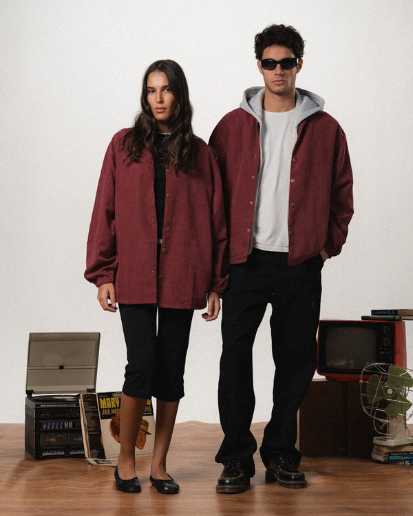 Burgundy Oversized Textured Windbreaker