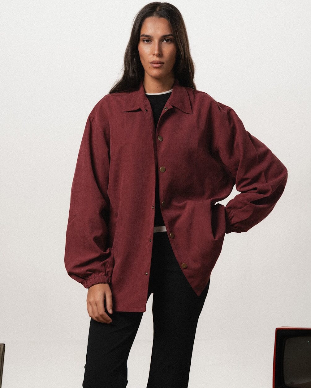 Burgundy Oversized Textured Windbreaker Windbreaker IN YOUR SHOE 