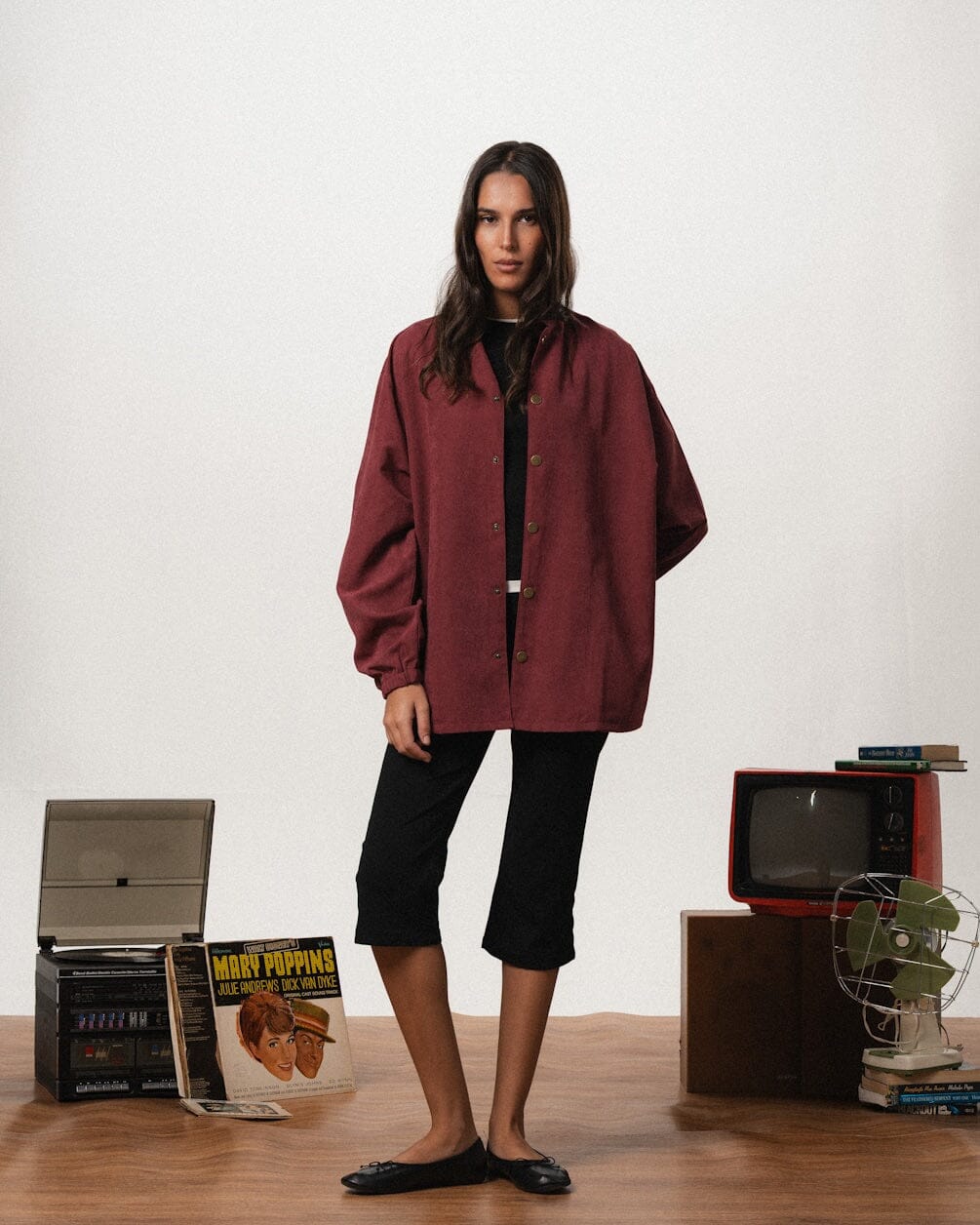 Burgundy Oversized Textured Windbreaker Windbreaker IN YOUR SHOE 