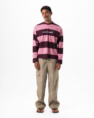 Burgundy & Pink Striped Daydreamer Boxy Long Sleeves Long Sleeves IN YOUR SHOE XL 
