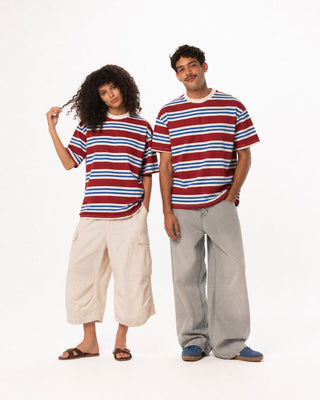 Burgundy Supernova Oversized Tee Striped Tees IN YOUR SHOE S 