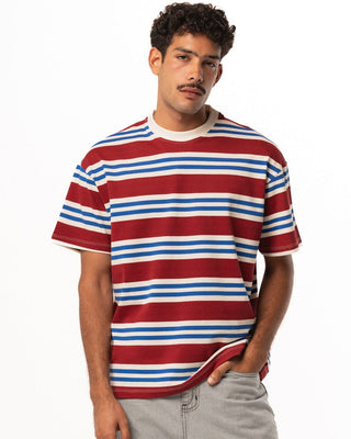 Burgundy Supernova Oversized Tee Striped Tees IN YOUR SHOE L 