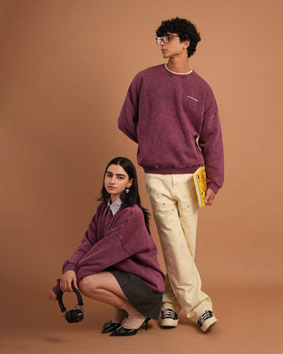 Burgundy Washed Boxy Crewneck Acid Washed Crewnecks IN YOUR SHOE 
