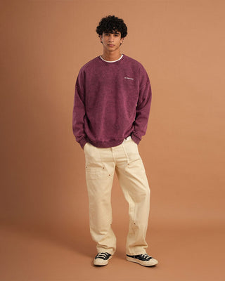 Burgundy Washed Boxy Crewneck Acid Washed Crewnecks IN YOUR SHOE L 