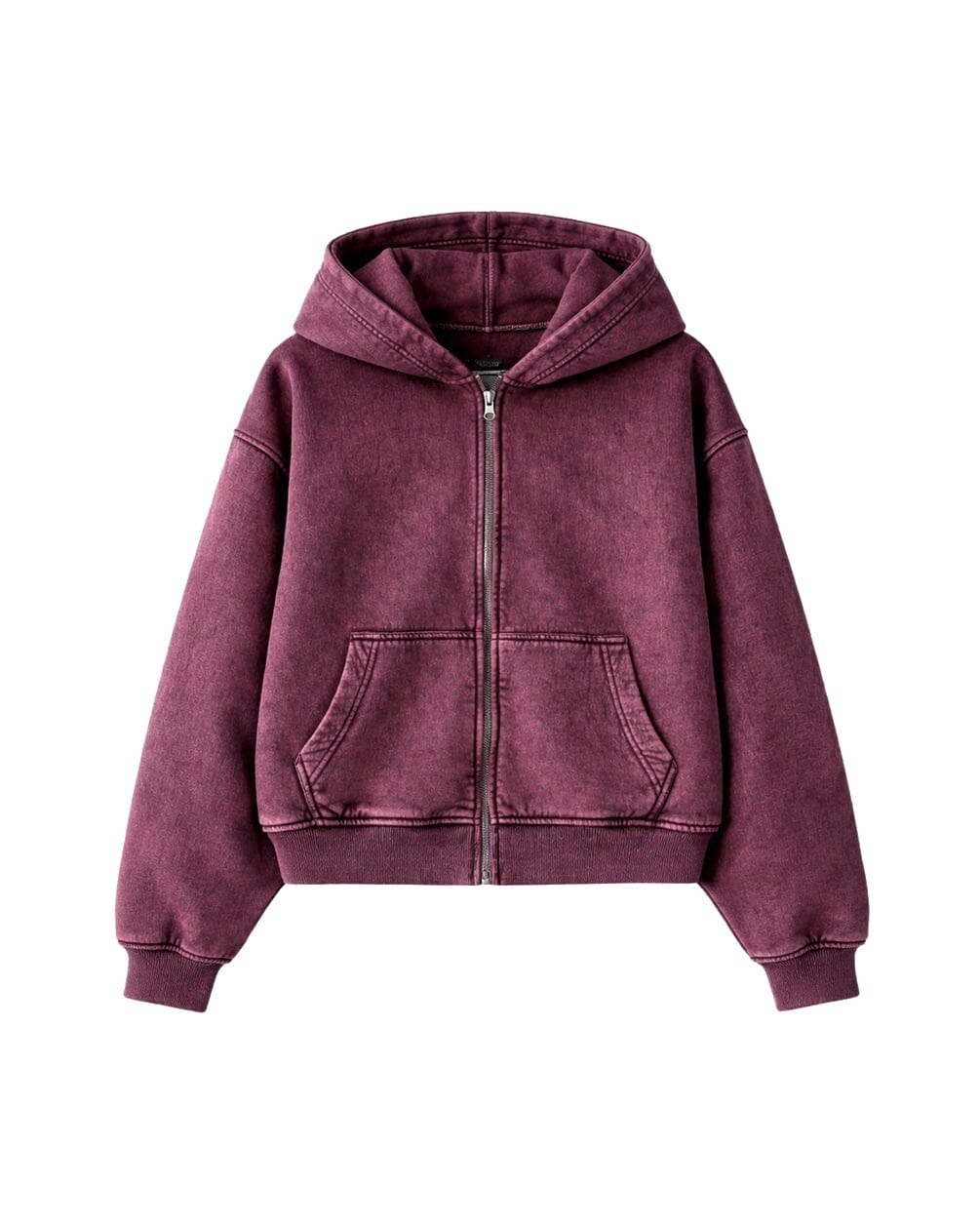Burgundy Washed Boxy Zip-Up Hoodie Zip Up Hoodies IN YOUR SHOE S 