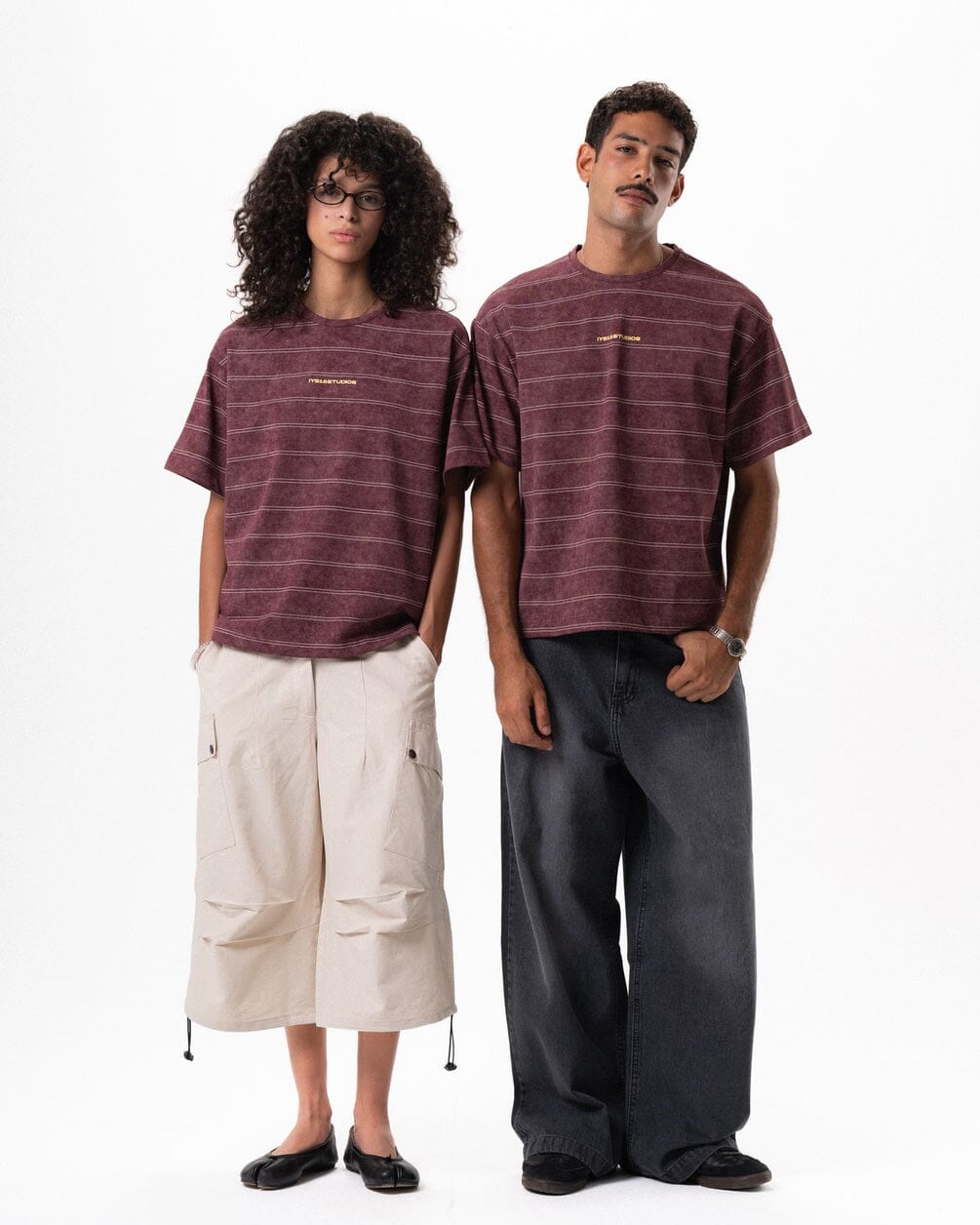 Burgundy Washed Striped Boxy Tee Printed Boxy Tee IN YOUR SHOE S 