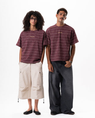 Burgundy Washed Striped Boxy Tee Printed Boxy Tee IN YOUR SHOE S 