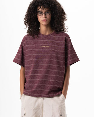 Burgundy Washed Striped Boxy Tee Printed Boxy Tee IN YOUR SHOE M 