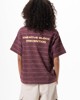 Burgundy Washed Striped Boxy Tee Printed Boxy Tee IN YOUR SHOE L 