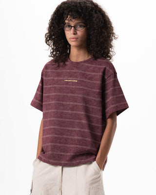 Burgundy Washed Striped Boxy Tee Printed Boxy Tee IN YOUR SHOE 