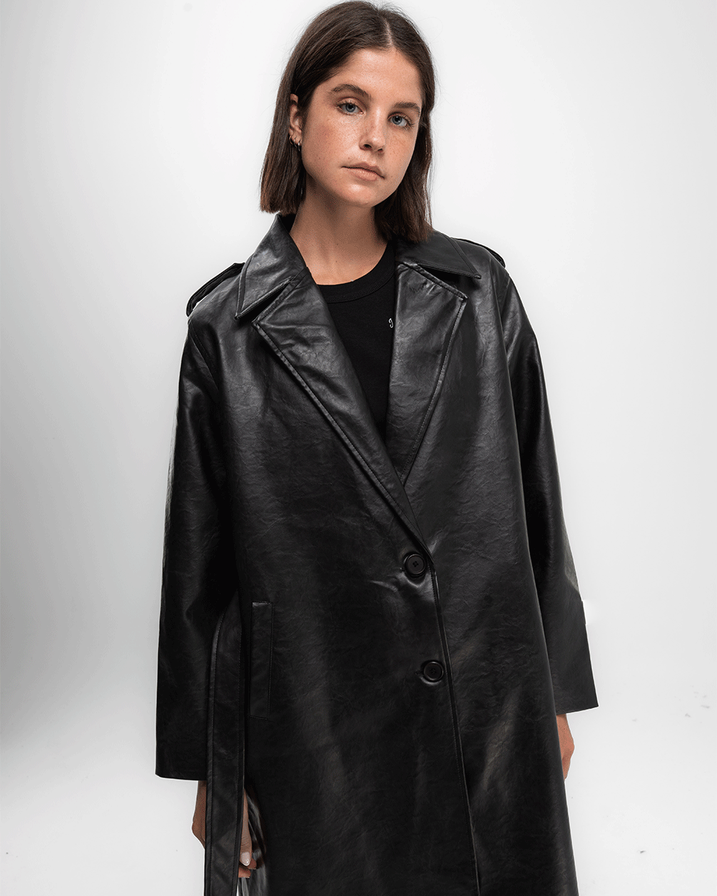 Buttoned Leather Coat Coats IN YOUR SHOE 